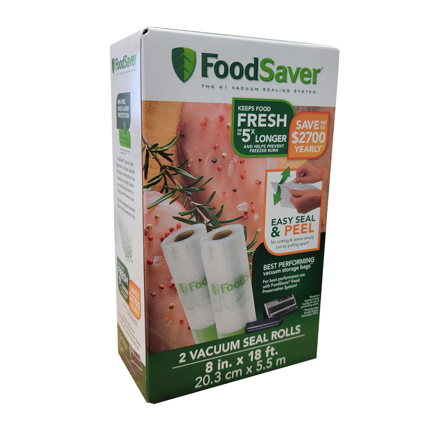 FoodSaver Easy Seal & Peel Vacuum Seal Roll, 8" x 18', 2-Pack, FOB KS