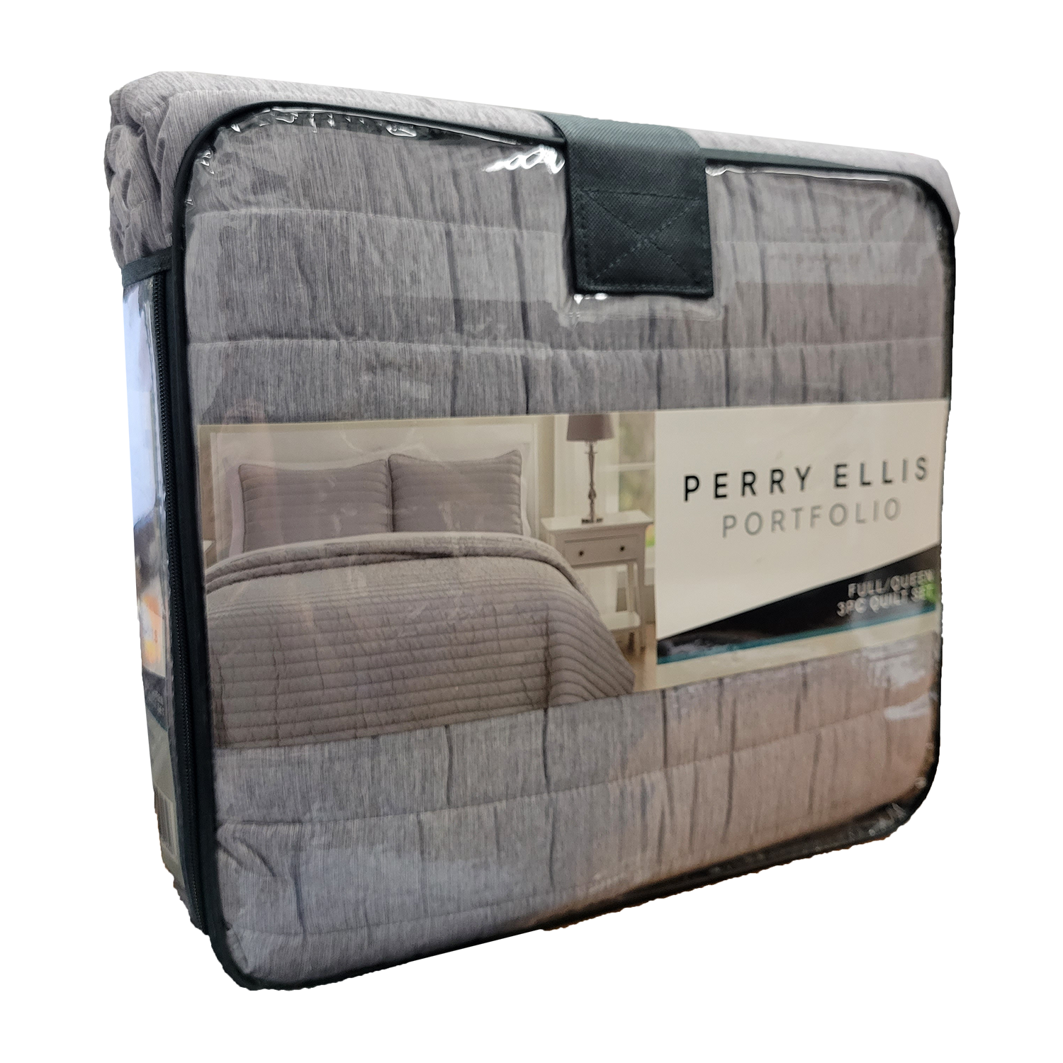 Perry Ellis Portfolio 3 Piece King Quilt Set Grey, FOB KS