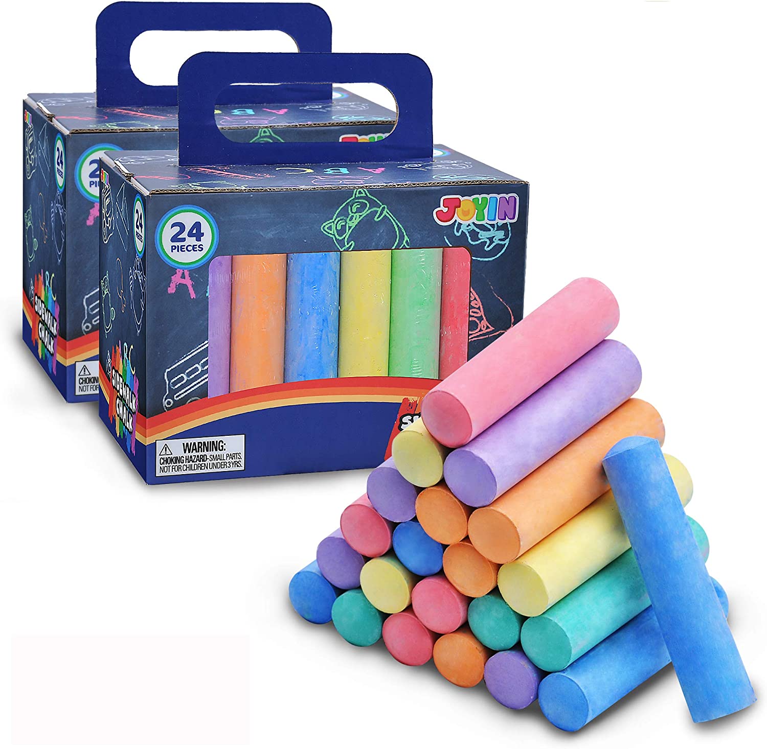 JOYIN 48 PCS Washable Sidewalk Chalk Play Set for Kids, Rounded Non-Toxic Jumbo Chalk Art Set for Outdoor Art Play, Painting on Chalkboard, Blackboard and Playground
