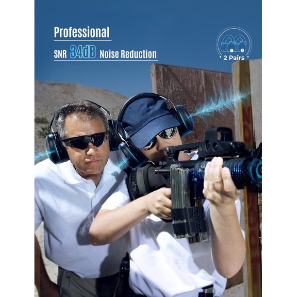 Mpow Noise Cancelling Ear Muffs, 34dB SNR Professional Ear Defenders with Carrying Bag, Foldable Noise Reduction Safety Ear Muffs, 2-Pack, FOB KS