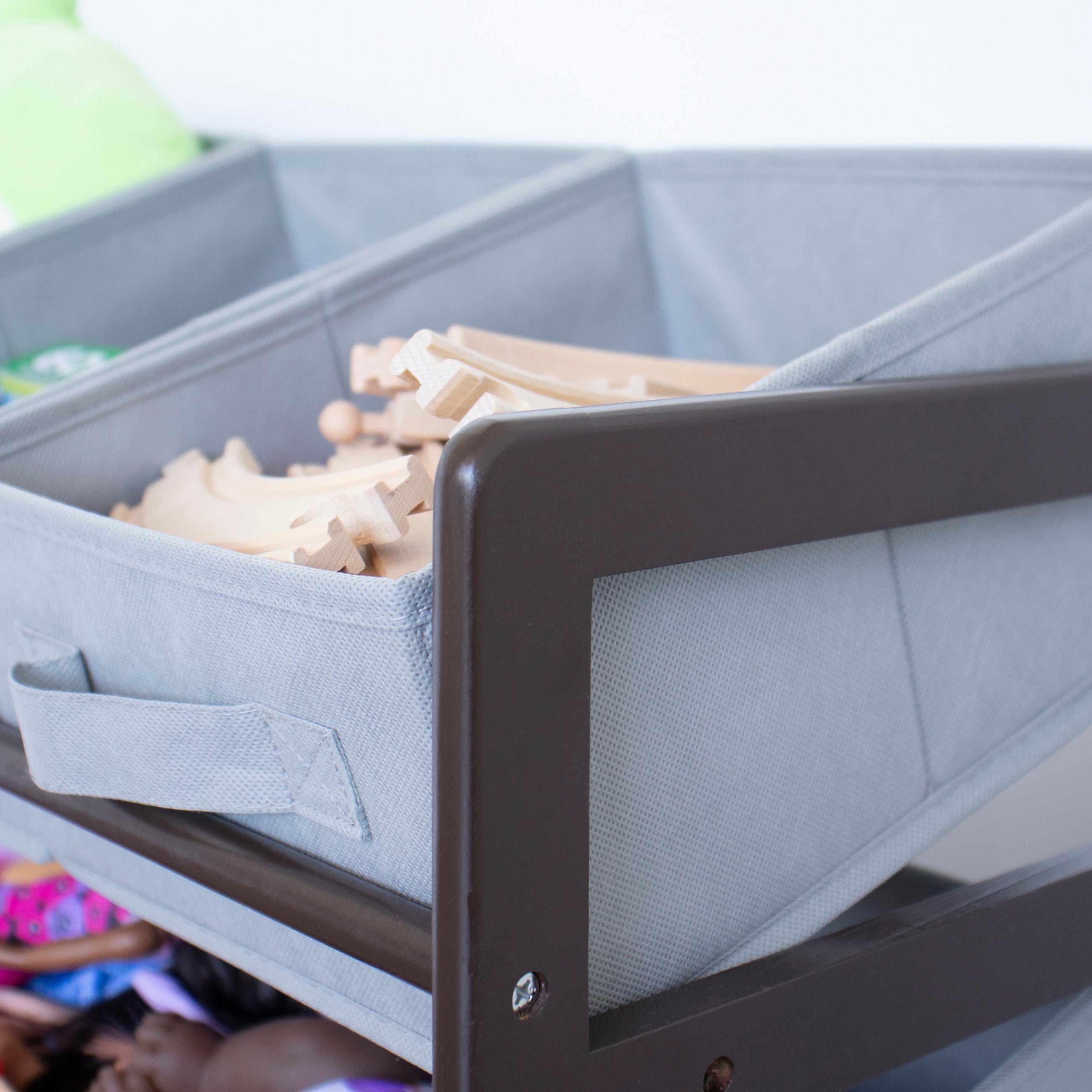 Humble Crew Oslo Compact Fabric Bin Organizer, 3 Small Bins & 2 Large Bins, Dark Pine & Grey or Dark Pine & Navy