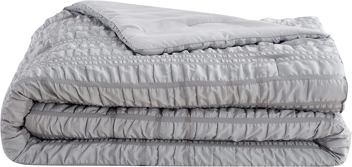 Refinery29 | Hayden Collection | Woven Seersucker Plaid Comforter Set, Full/Queen, 3 Pieces, Grey