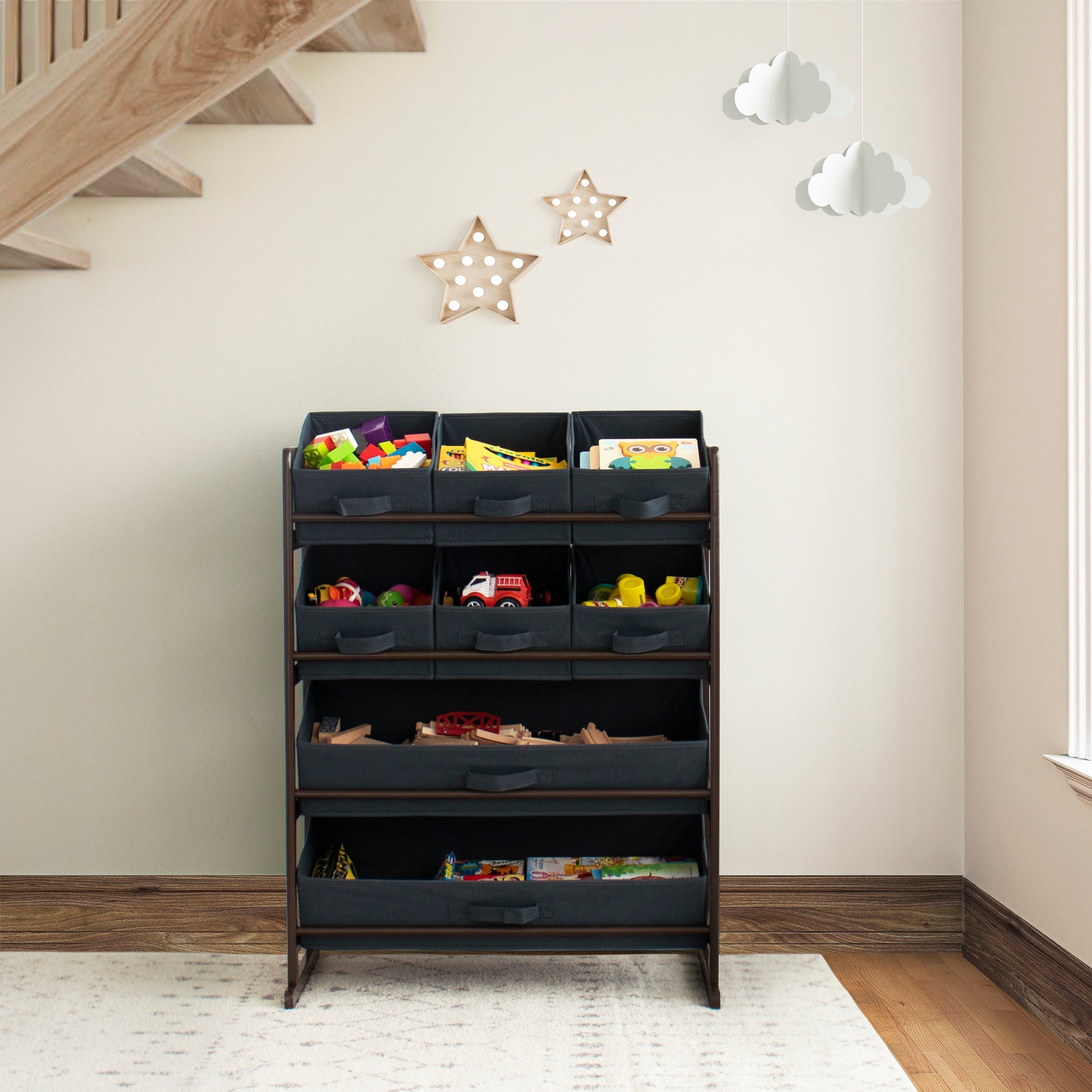 Humble Crew Oslo Standard Fabric Bin Organizer, 6 Small Bins & 2 Large Bins, Dark Pine & Grey or Dark Pine & Navy