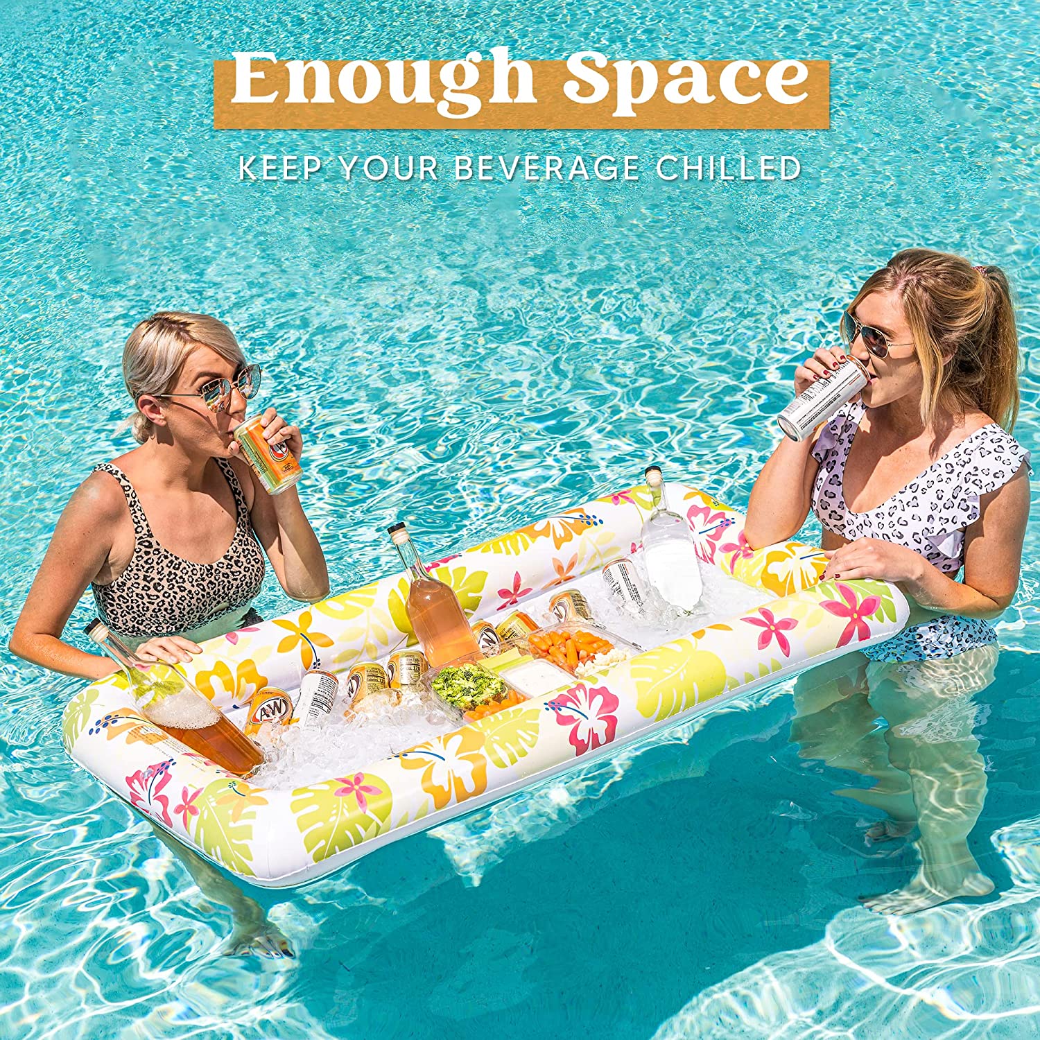 JOYIN 2 Pack Inflatable Serving Bars with Drain Plug, Tropical Inflatable Cooler Ice Buffet Salad Serving Trays Drink Holder for Indoor Outdoor Beach Luau Party, Picnic, and Pool Party, Yellow