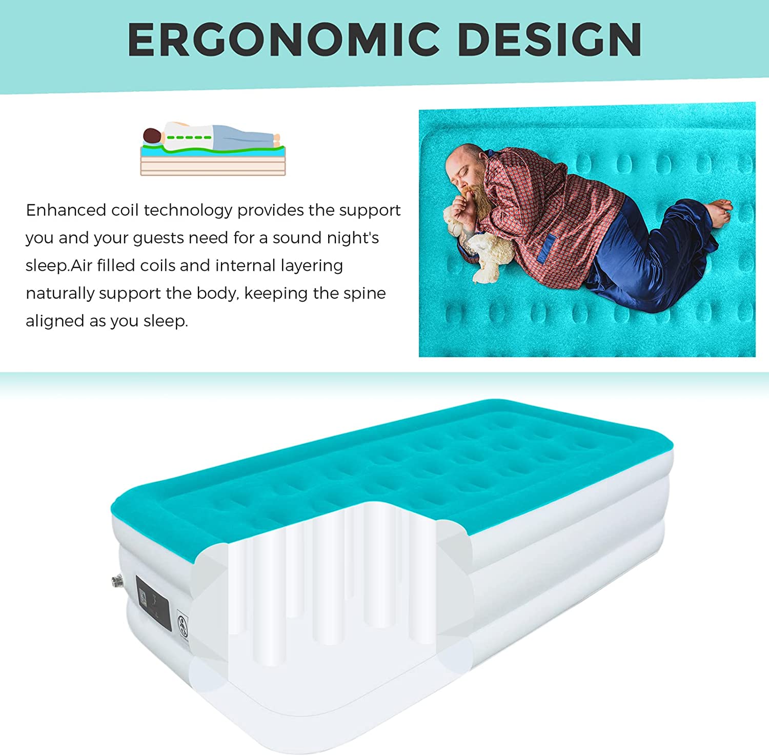 HOUSE DAY Twin Air Mattress with Built- Raised Electric Airbed with Built in Pump Fast Inflation Carry Bag Highest End Blow Up Bed, Inflatable Air Mattresses for Home Travel Twin Matress 74x39x18