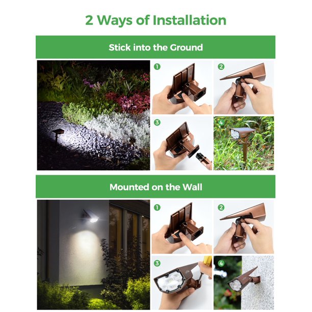 LITOM 12 LED Solar Landscape Spotlights, Bronze, 2 Pack, FOB KS