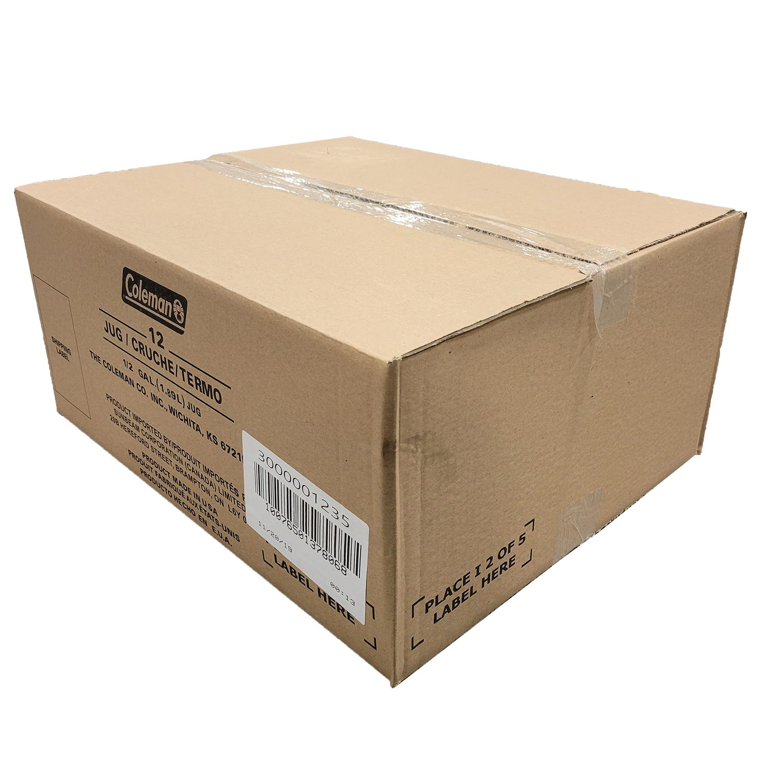 Coleman 1/2 Gallon Jug, Black, Brown Box, FOB KS