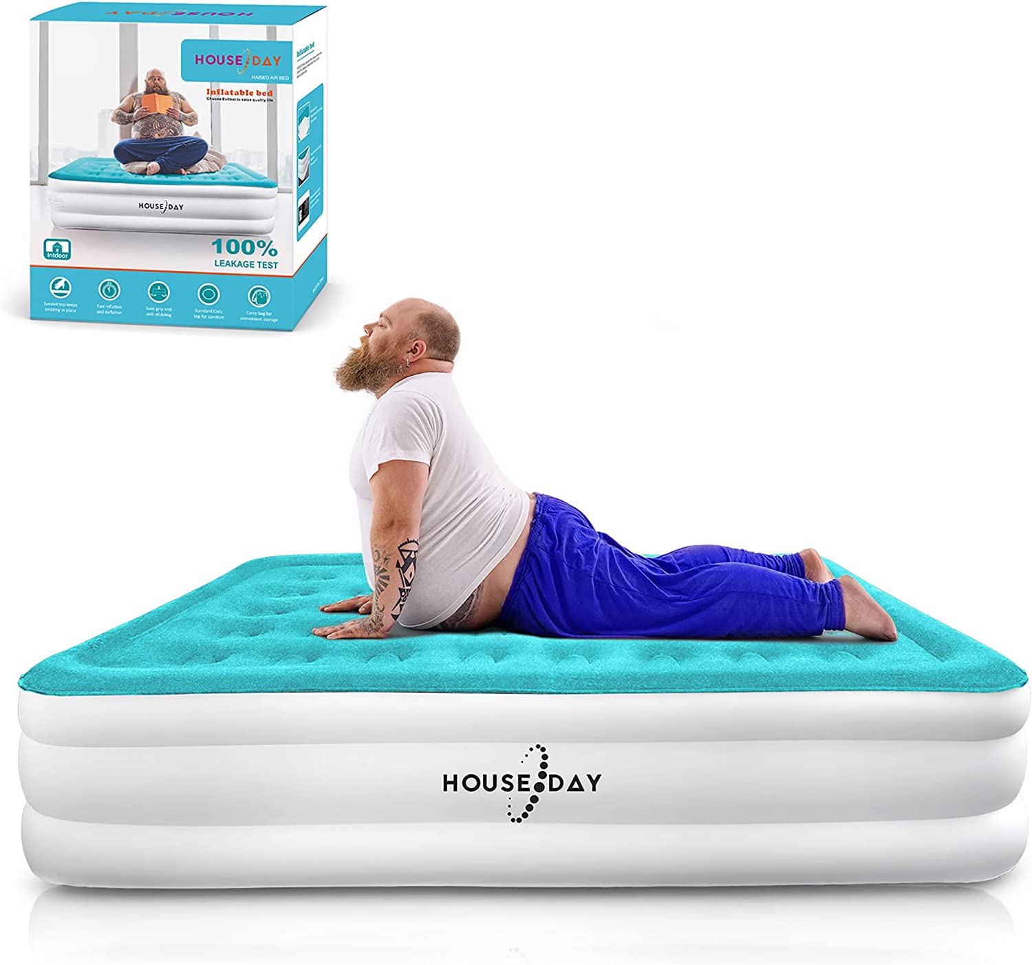 HOUSE DAY Twin Air Mattress with Built- Raised Electric Airbed with Built in Pump Fast Inflation Carry Bag Highest End Blow Up Bed, Inflatable Air Mattresses for Home Travel Twin Matress 74x39x18