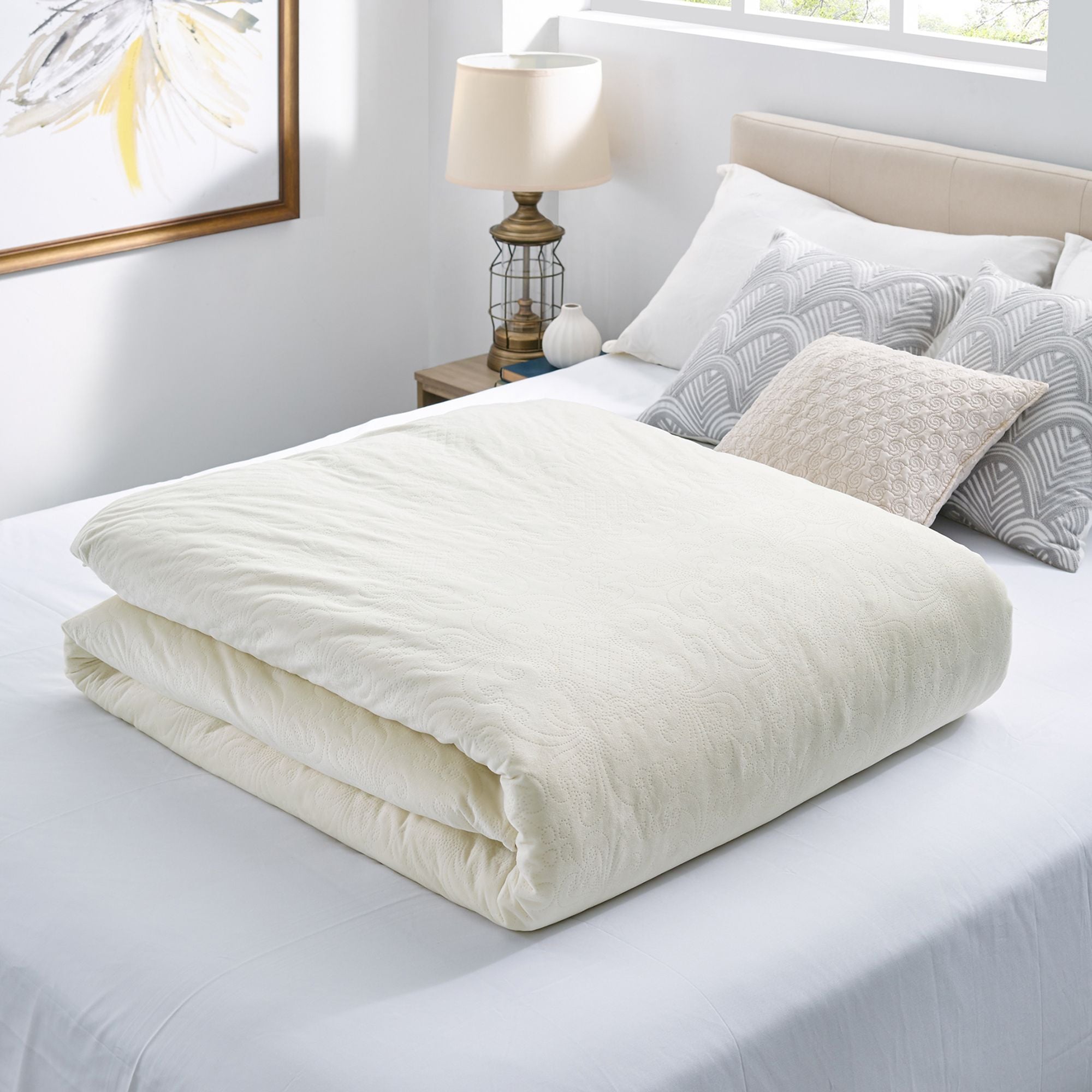 Blanquil Quilted Weighted Blanket, Diamond Ivory, 15-20 lbs, FOB KS