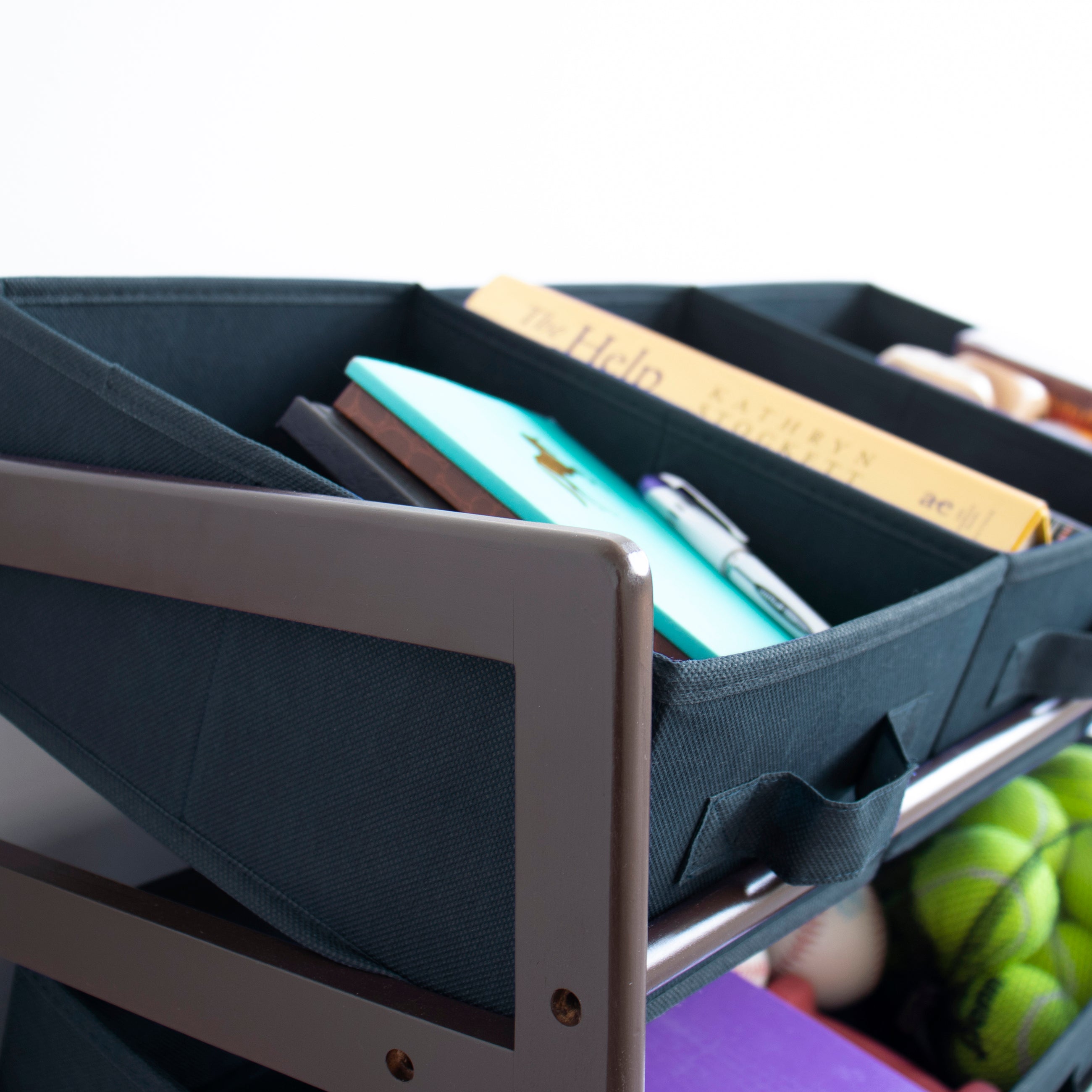 Humble Crew Oslo Compact Fabric Bin Organizer, 3 Small Bins & 2 Large Bins, Dark Pine & Grey or Dark Pine & Navy
