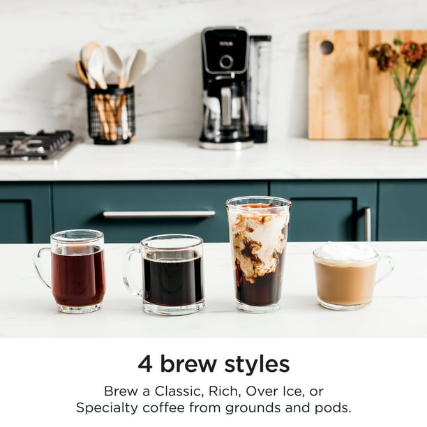 Ninja® DualBrew Specialty Coffee System, Single-Serve, K-Cup Pod Compatible, 12-Cup Drip Coffee Maker, Glass Carafe, Factory Refurbished, FOB KS