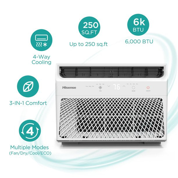 Hisense 6,000 BTU Window Air Conditioner 250 sq ft with Remote Control (115-Vol), FOB KS