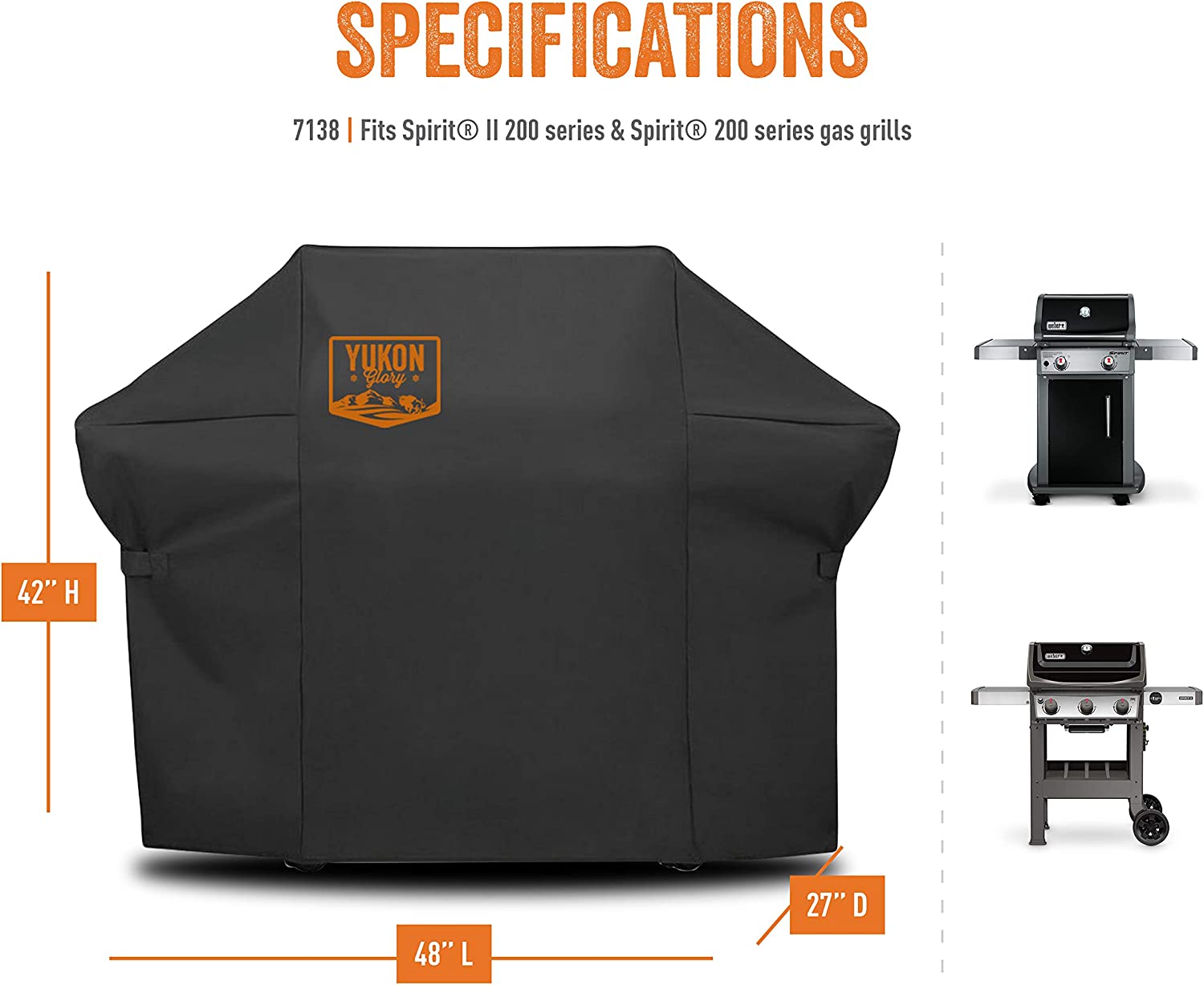 Yukon Glory 7138 Premium Grill Cover for Weber Spirit 200 and II 200 Gas Grills for Year Round Protection, Includes Bonus Propane Tank Protective Cover