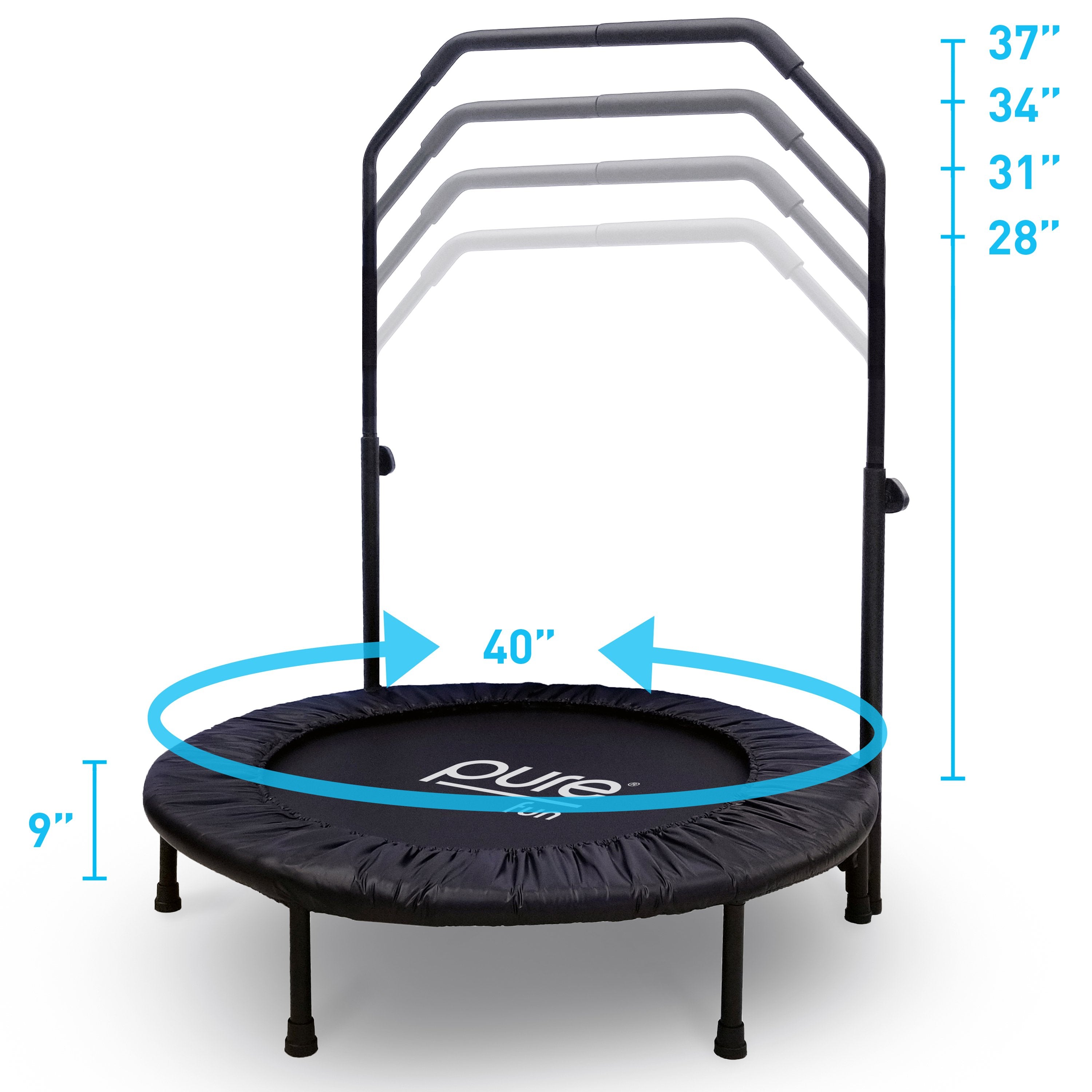 Pure Fun 40-inch Bungee Exercise Trampoline with Handrail, Black, 300Lb Weight Limit