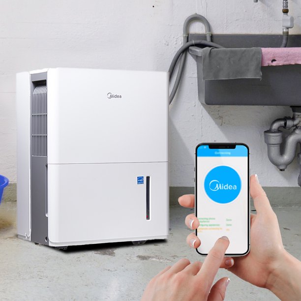 Midea EnergyStar 22-Pint Smart Dehumidifer, White, Factory Refurbished, FOB KS