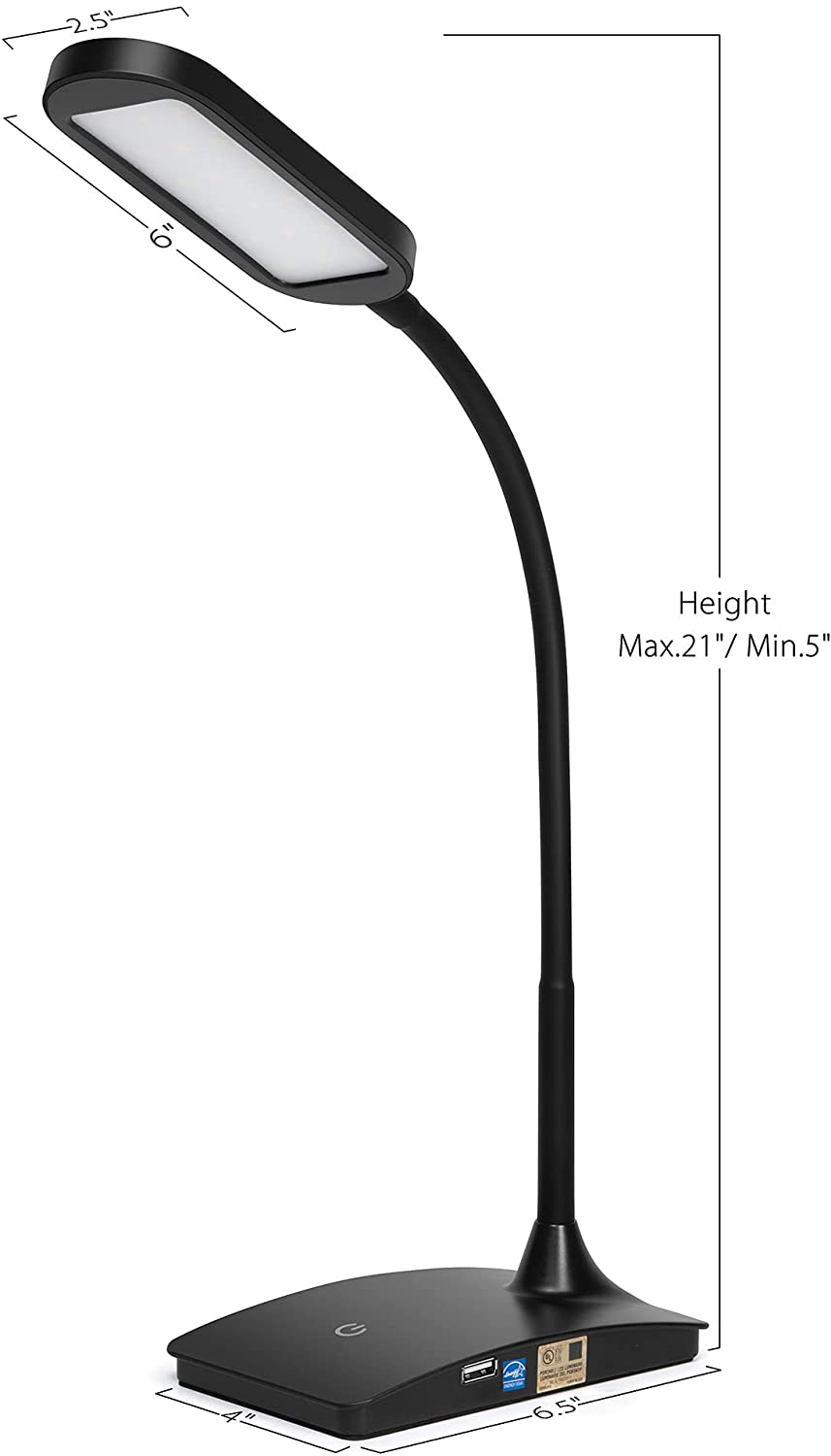 TW Lighting IVY20-40BK Ivy LED Desk Lamp with USB Port for Home Office - Super Bright Small Desk Lamp, FOB KS