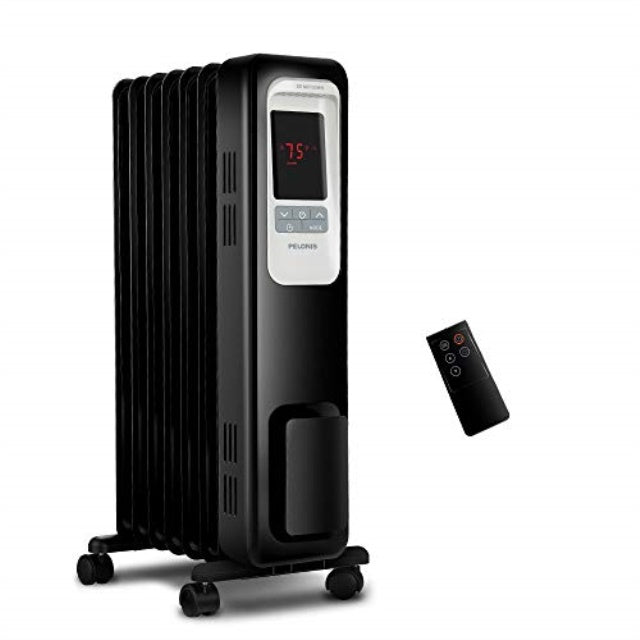 Pelonis electric radiator heater, 1500w portable oil filled radiator space heater with digital thermostat, 24-hour programmable timer, remote control, safe heater for full room