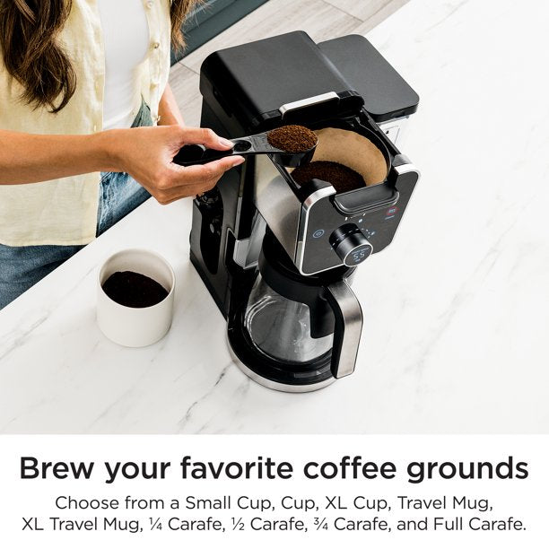 Ninja® DualBrew Specialty Coffee System, Single-Serve, K-Cup Pod Compatible, 12-Cup Drip Coffee Maker, Glass Carafe, Factory Refurbished, FOB KS
