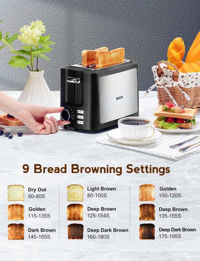 IKICH 2-Slice Toaster, 9 Settings with LCD screen, FOB KS