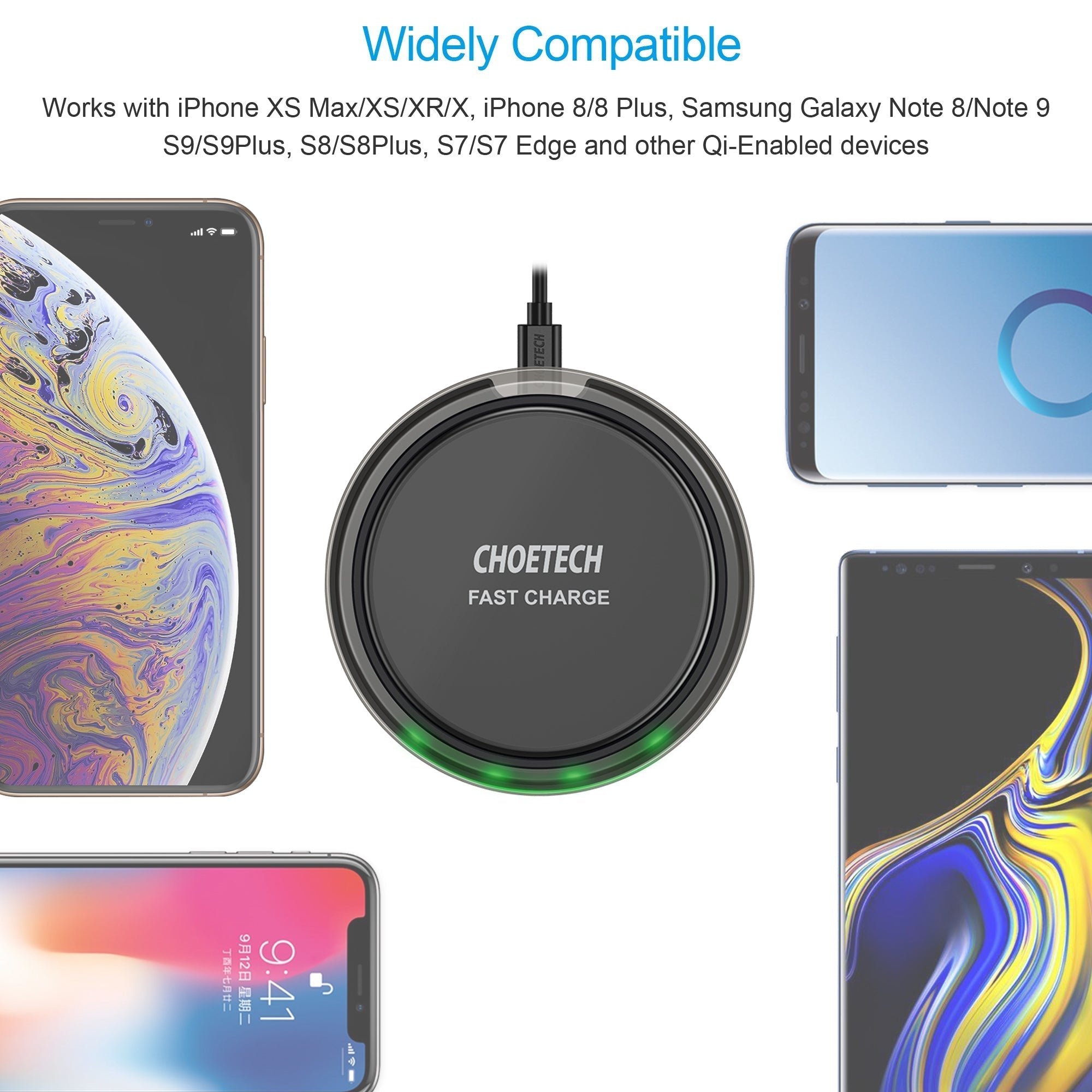 Choetech Qi Certified 7.5W Fast Wireless Charger, FOB KS