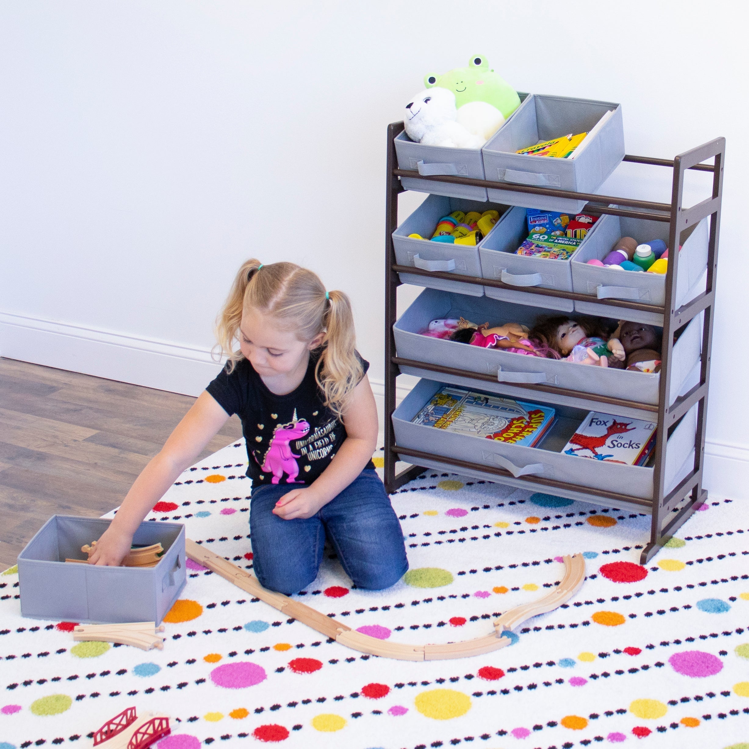 Humble Crew Oslo Standard Fabric Bin Organizer, 6 Small Bins & 2 Large Bins, Dark Pine & Grey or Dark Pine & Navy