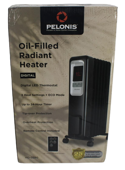 Pelonis electric radiator heater, 1500w portable oil filled radiator space heater with digital thermostat, 24-hour programmable timer, remote control, safe heater for full room
