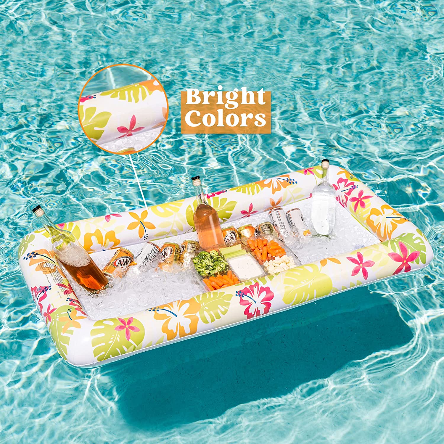 JOYIN 2 Pack Inflatable Serving Bars with Drain Plug, Tropical Inflatable Cooler Ice Buffet Salad Serving Trays Drink Holder for Indoor Outdoor Beach Luau Party, Picnic, and Pool Party, Yellow