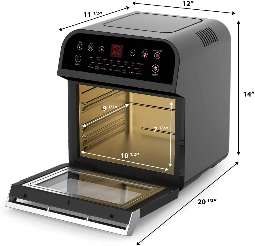 GoWISE USA Deluxe 12.7-Quarts 15-in-1 Electric Air Fryer Oven with Rotisserie and Dehydrator + 50 Recipes QT, Black/Silver, FOB KS