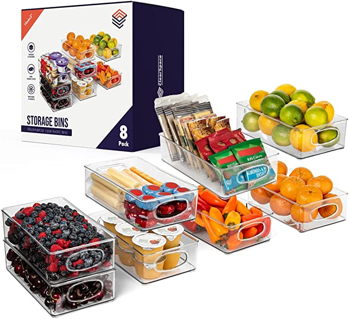 ClearSpace Plastic Pantry Organization and Storage Bins 8-Pack, FOB KS