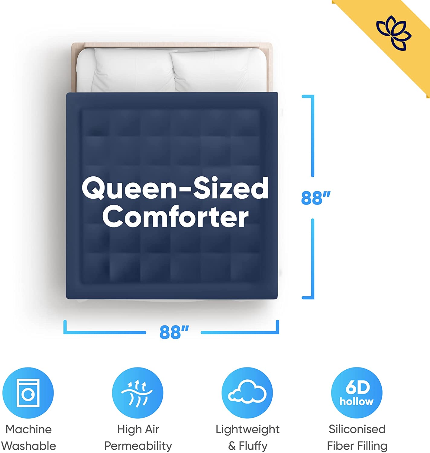 Equinox All-Season Queen Size Navy Blue/Charcoal Grey Quilted Comforter, FOB KS