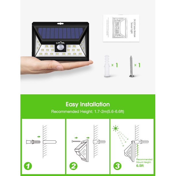 Litom Solar Motion Sensor Lights, Super Brightness, IP65 Waterproof, for Home Security, Front Door, Yard, Garage, Deck, Outdoor, Cool White, FOB KS