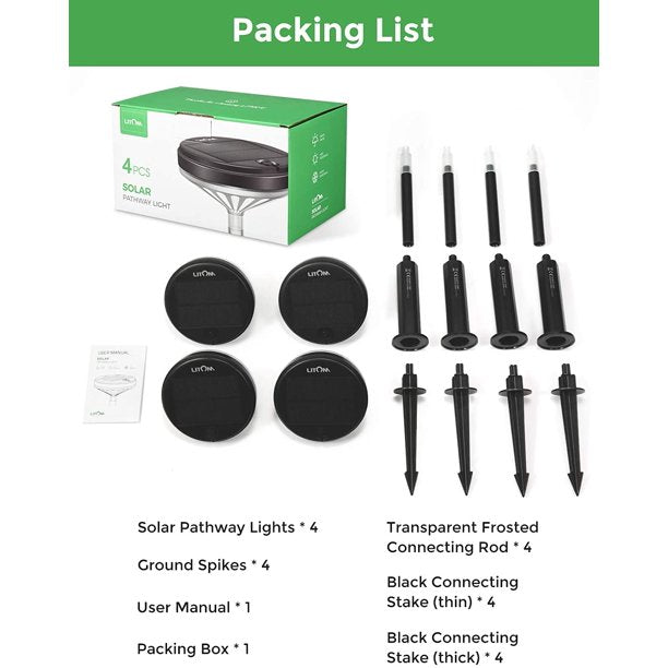 Litom Solar Pathway Lights, 4 Pack, FOB KS