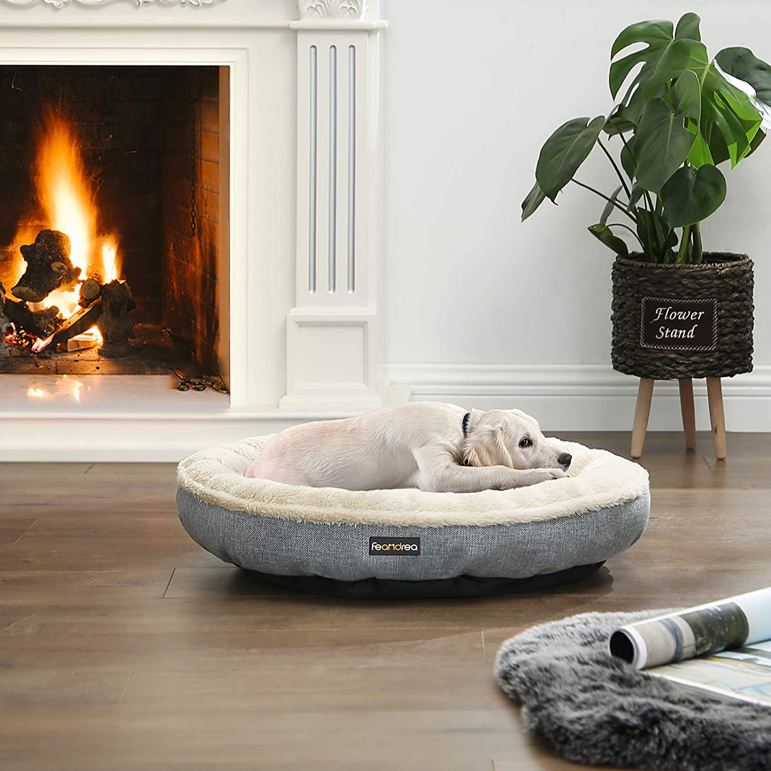 Feandrea Plush Dog/Cat Bed, 22"x5", Grey, FOB KS