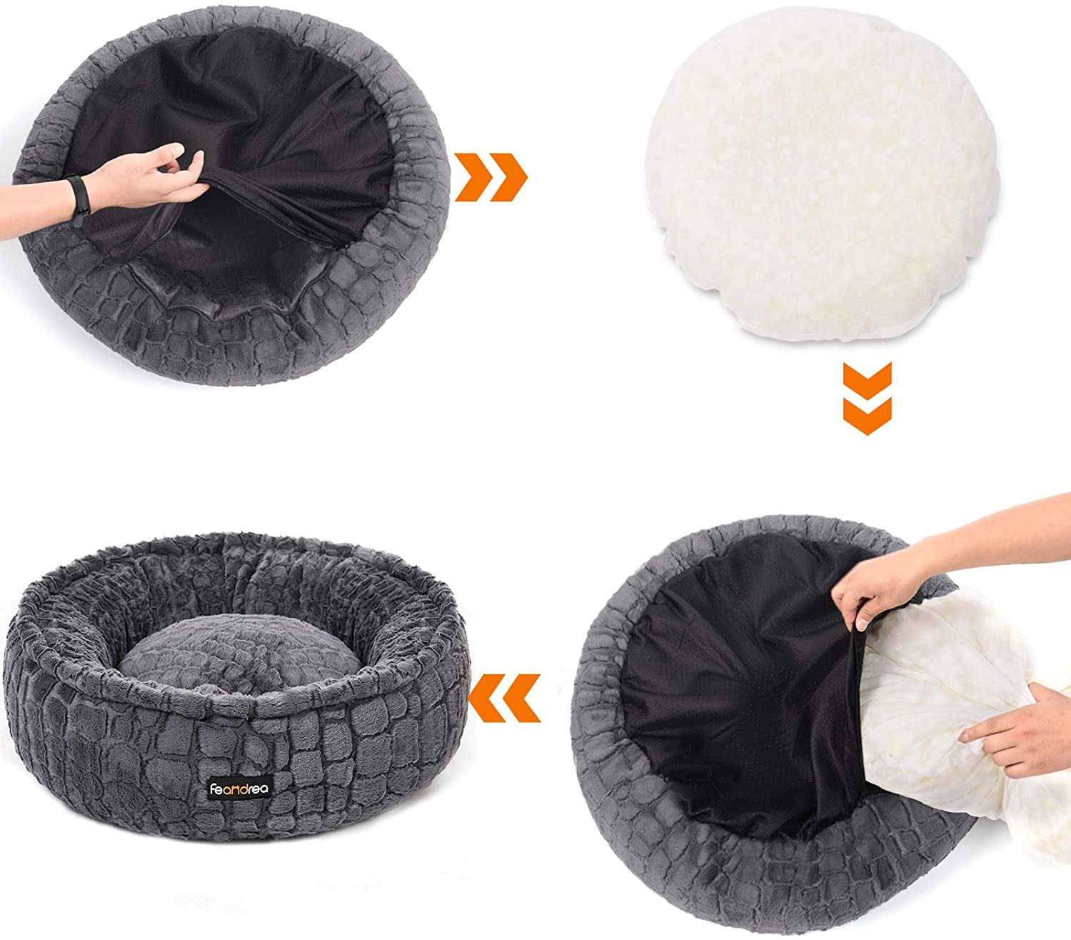 Feandrea Plush Dog/Cat Bed, Assorted Sizes, Grey, FOB KS