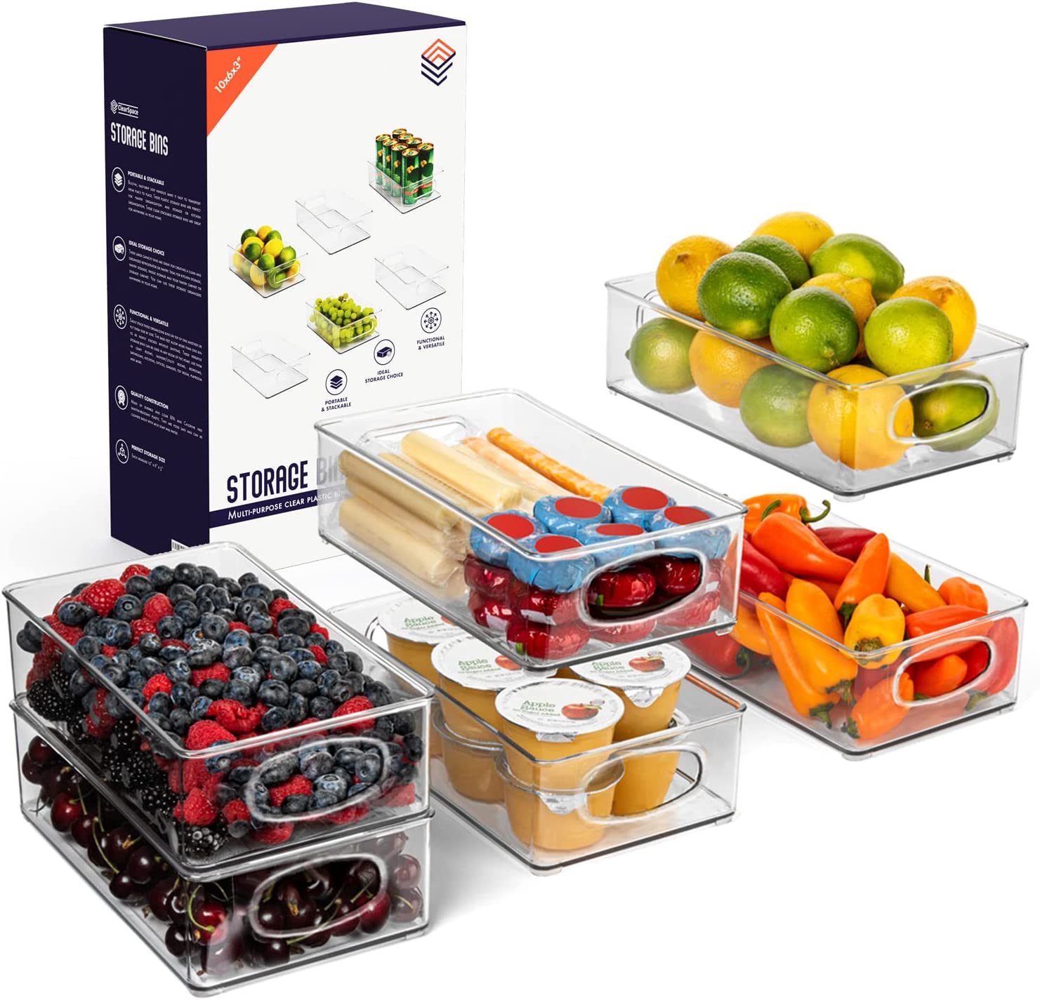 ClearSpace Plastic Pantry Organization and Storage Bins, 6 Pack, FOB KS