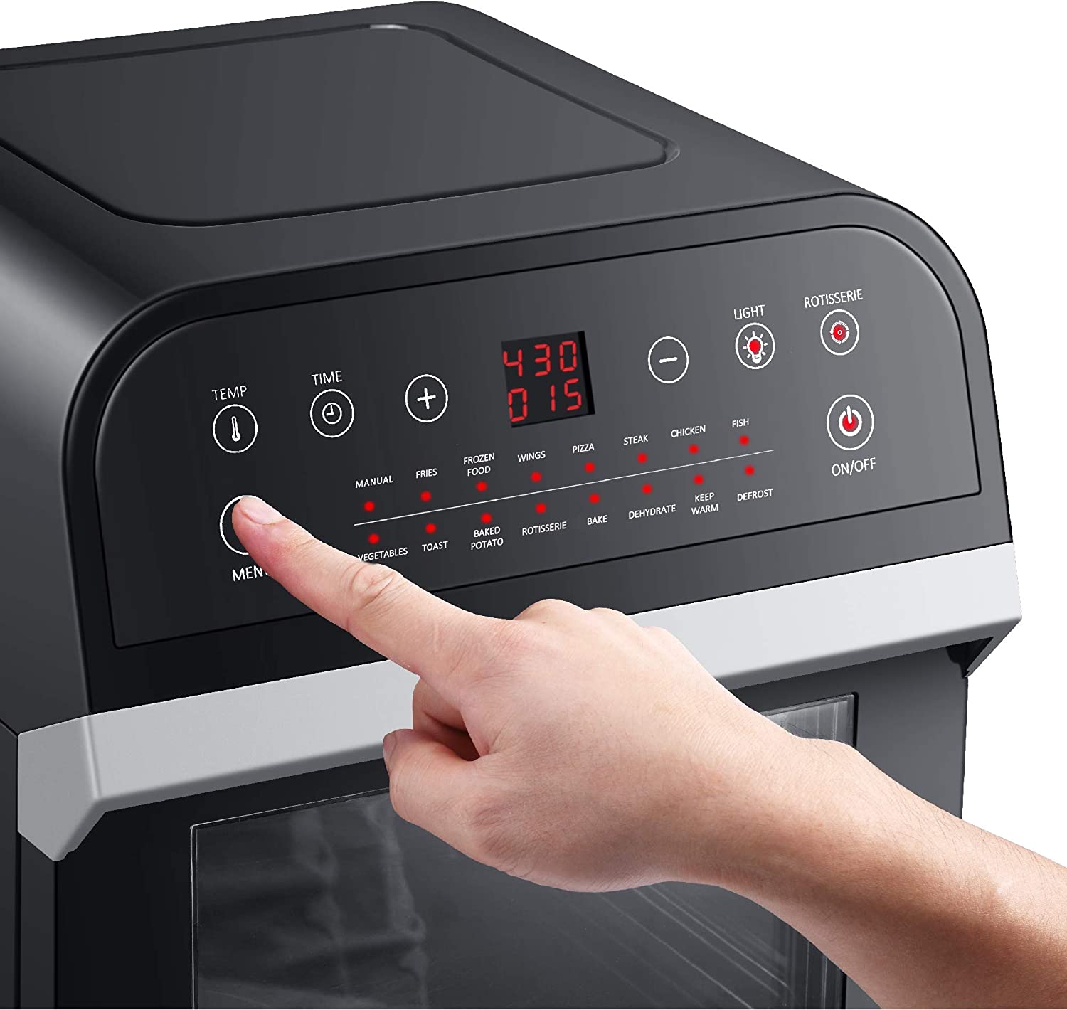 GoWISE USA Deluxe 12.7-Quarts 15-in-1 Electric Air Fryer Oven with Rotisserie and Dehydrator + 50 Recipes QT, Black/Silver, FOB KS