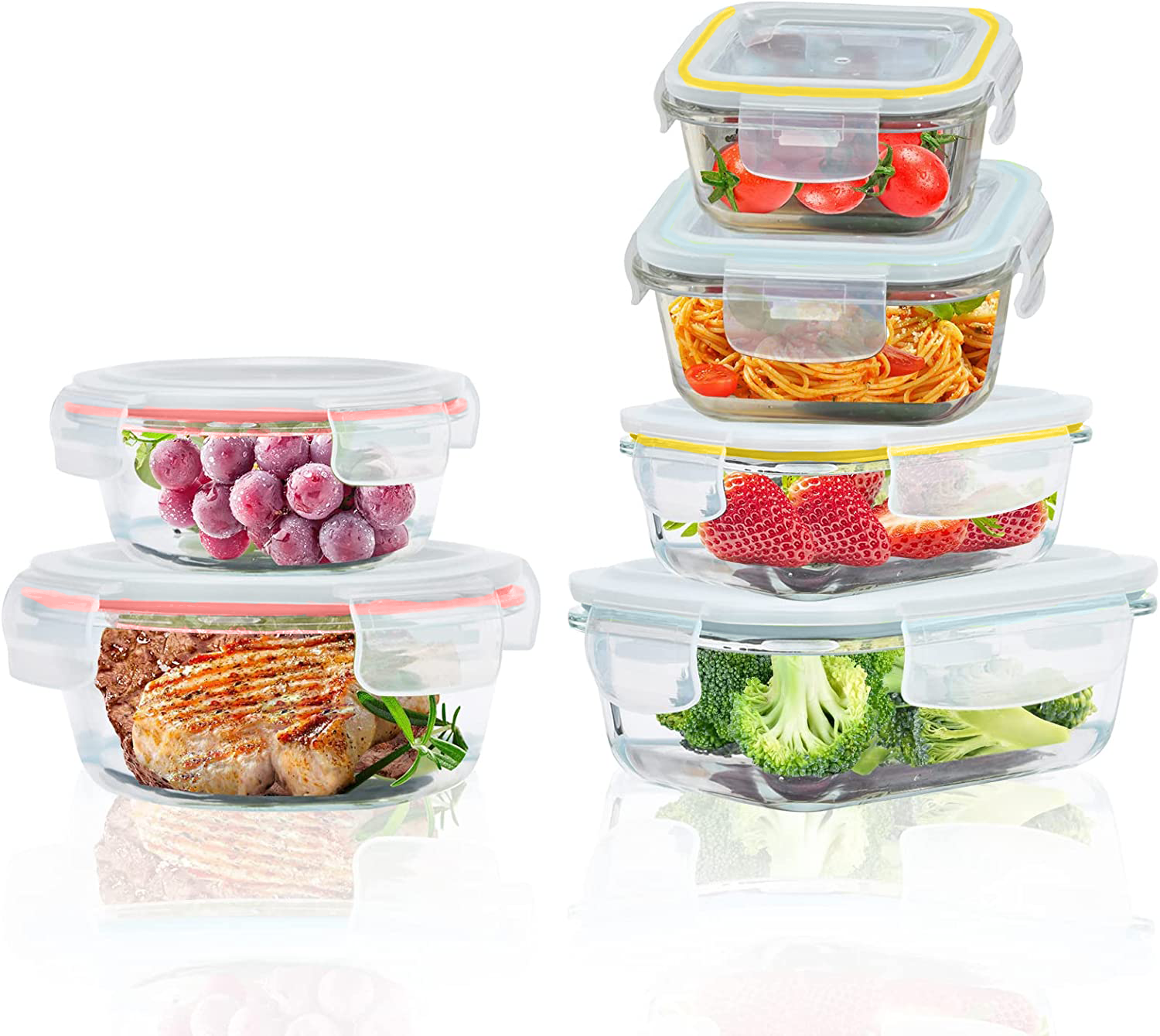 Graphyte Glass Food Storage Containers with Lids Airtight 12 Pieces, Glass Storage Containers with Lids for Food, FOB KS