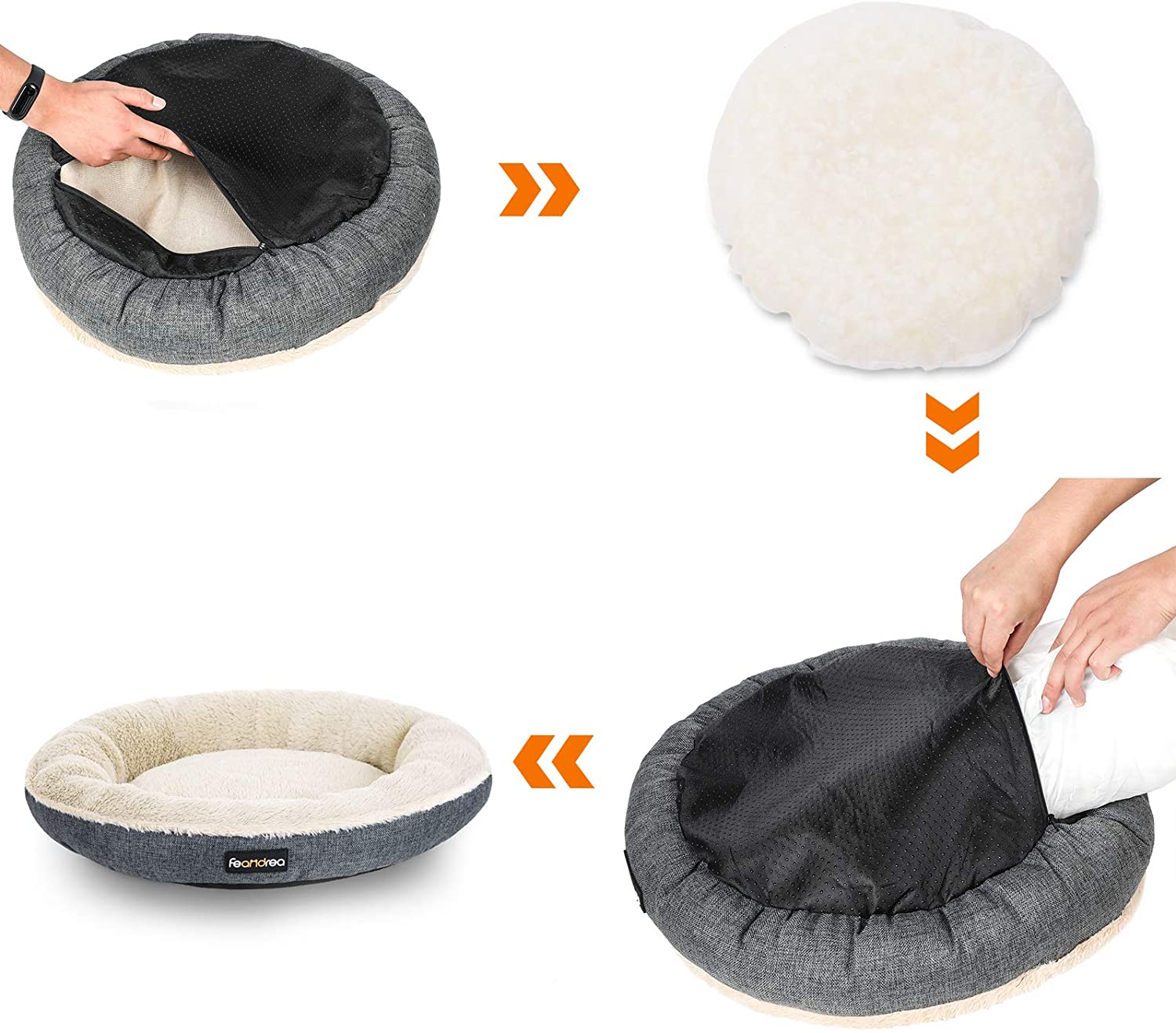 Feandrea Plush Dog/Cat Bed, Assorted Sizes, Grey, FOB KS
