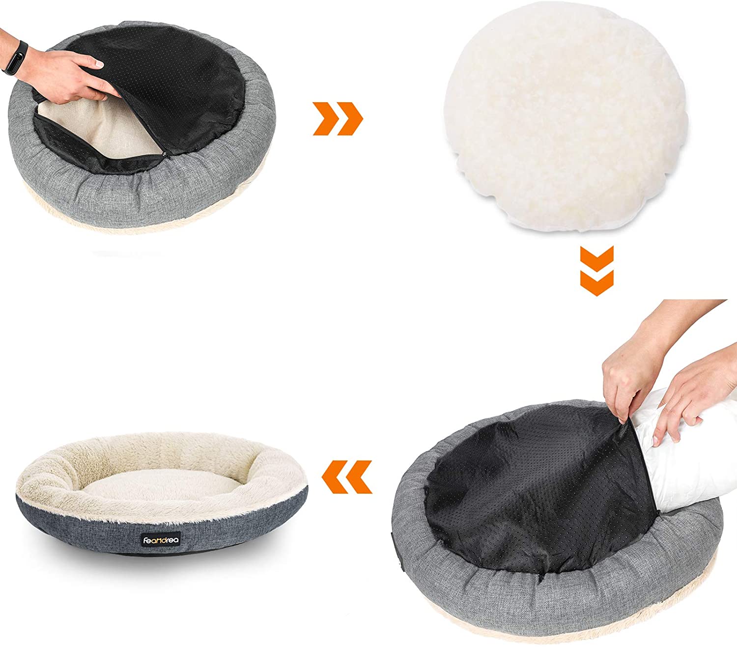 Feandrea Plush Dog/Cat Bed, 22"x5", Grey, FOB KS