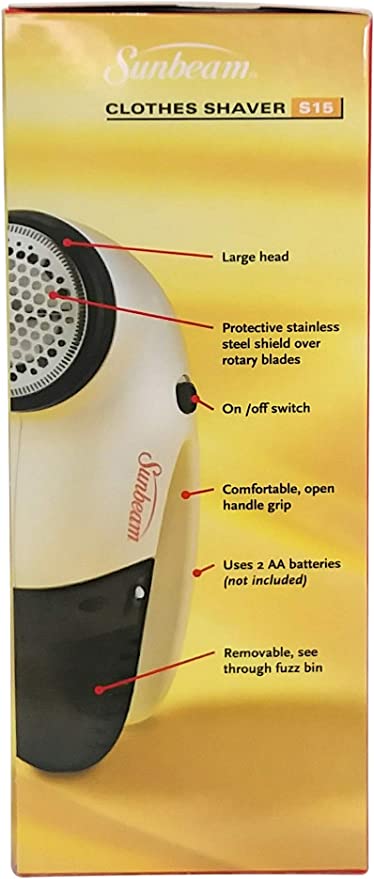 Sunbeam S-15 Travel Clothes Fabric Shaver Lint and Pill Remover, White, FOB KS