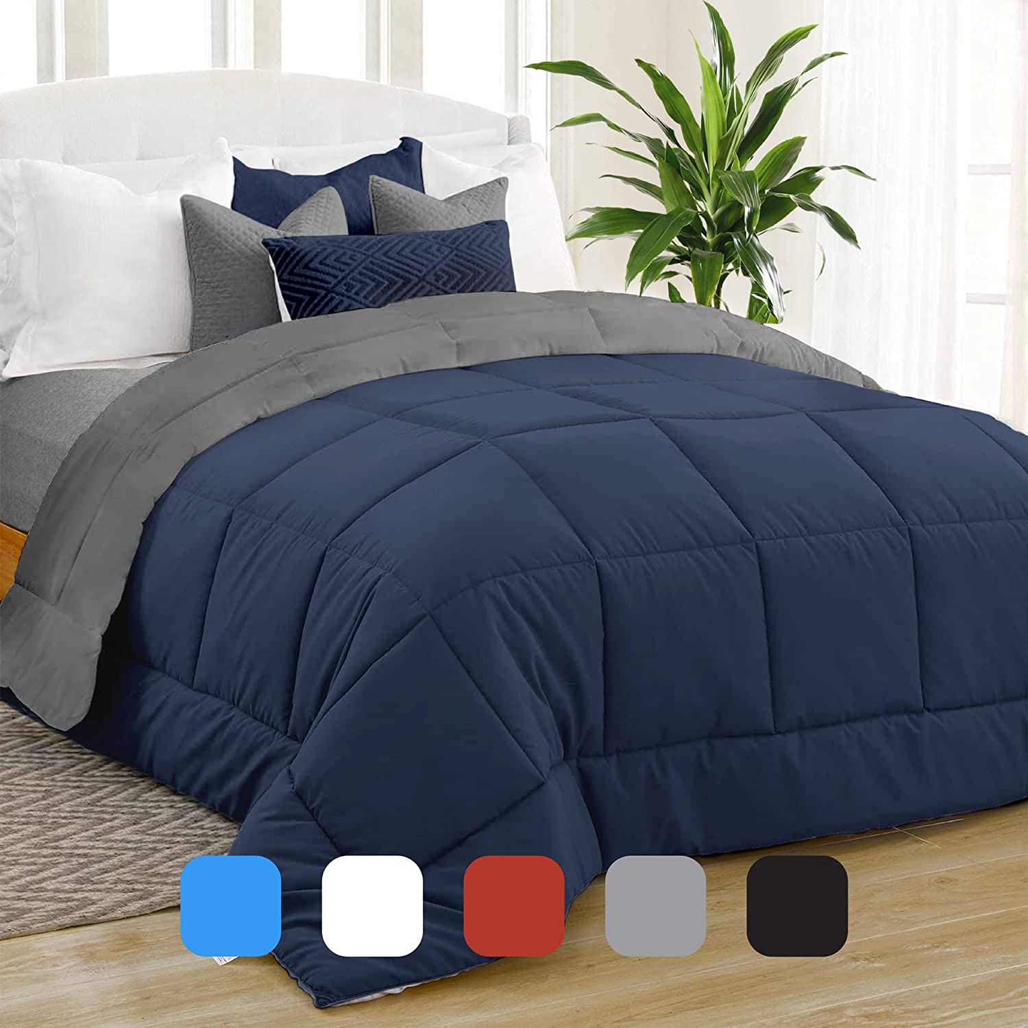Equinox All-Season Queen Size Navy Blue/Charcoal Grey Quilted Comforter, FOB KS