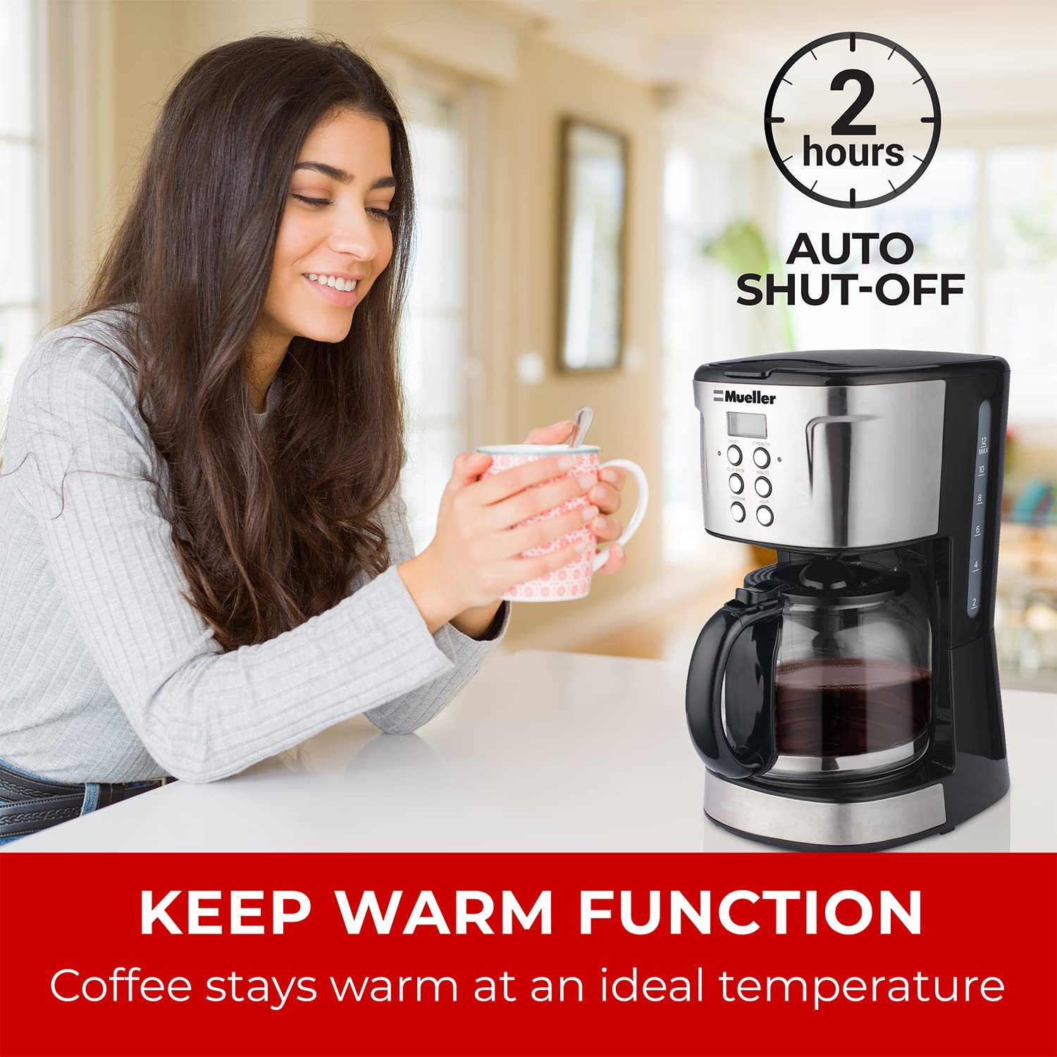 Mueller Ultra Coffee Maker, Programmable 12-Cup Machine, Multiple Brew Strength, FOB KS
