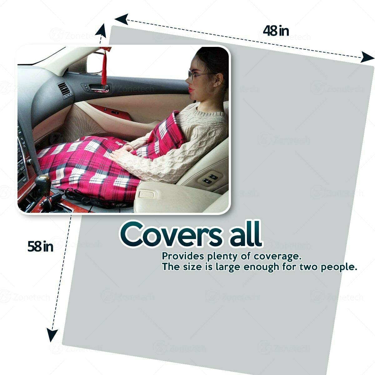 Zonetech Car Travel Blanket Premium Quality 12V Automotive Red Plaid Polar Fleece, FOB KS