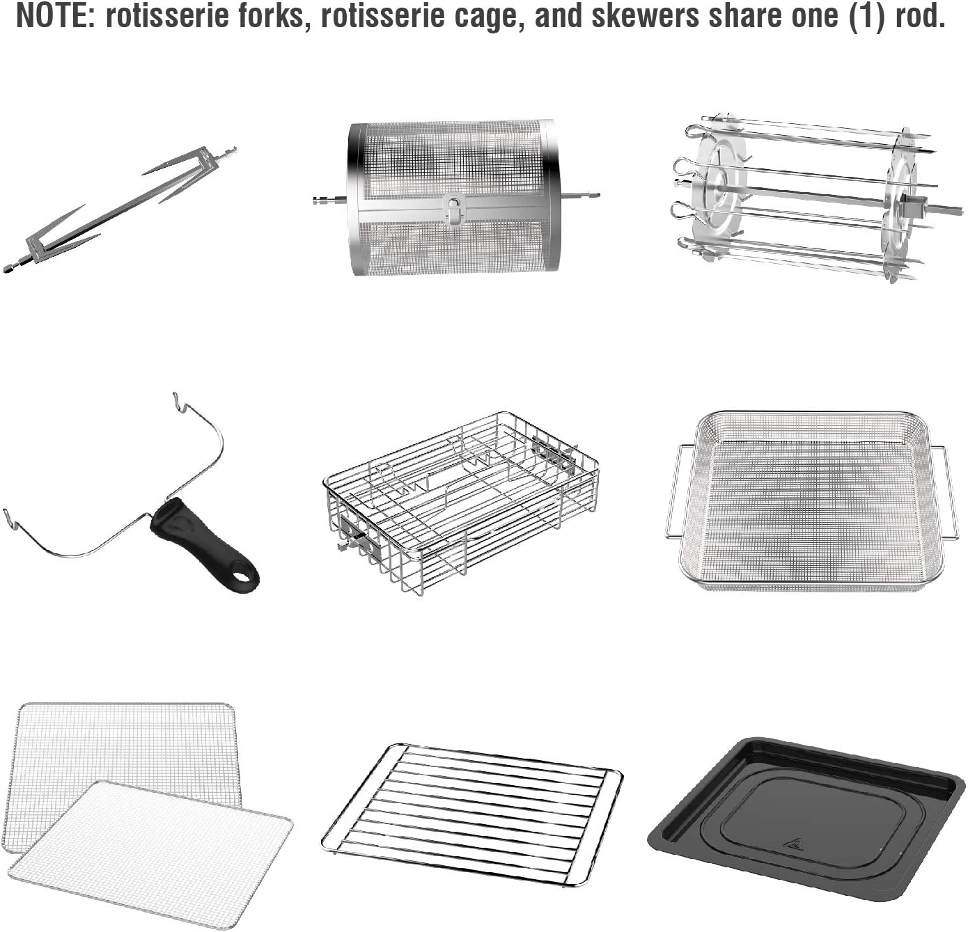 GoWISE USA Deluxe 12.7-Quarts 15-in-1 Electric Air Fryer Oven with Rotisserie and Dehydrator + 50 Recipes QT, Black/Silver, FOB KS