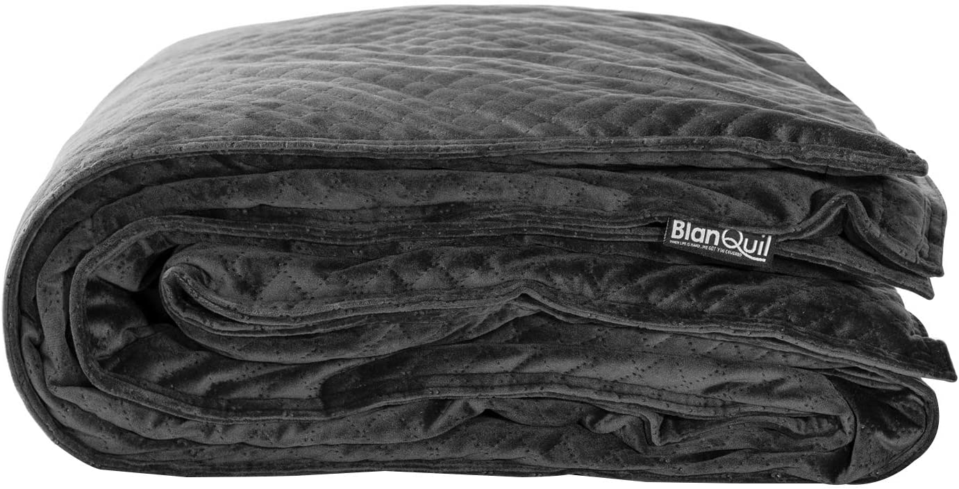 Blanquil Quilted Weighted Small Square Blanket with Removeable Cover, Charcoal, 15-20 lbs, FOB KS