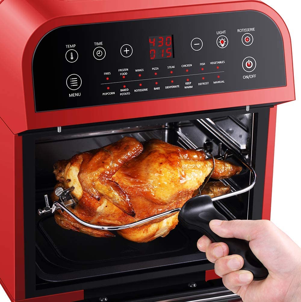 GoWISE USA Deluxe 12.7-Quarts 15-in-1 Electric Air Fryer Oven w/Rotisserie and Dehydrator + 50 Recipes (Red or White)