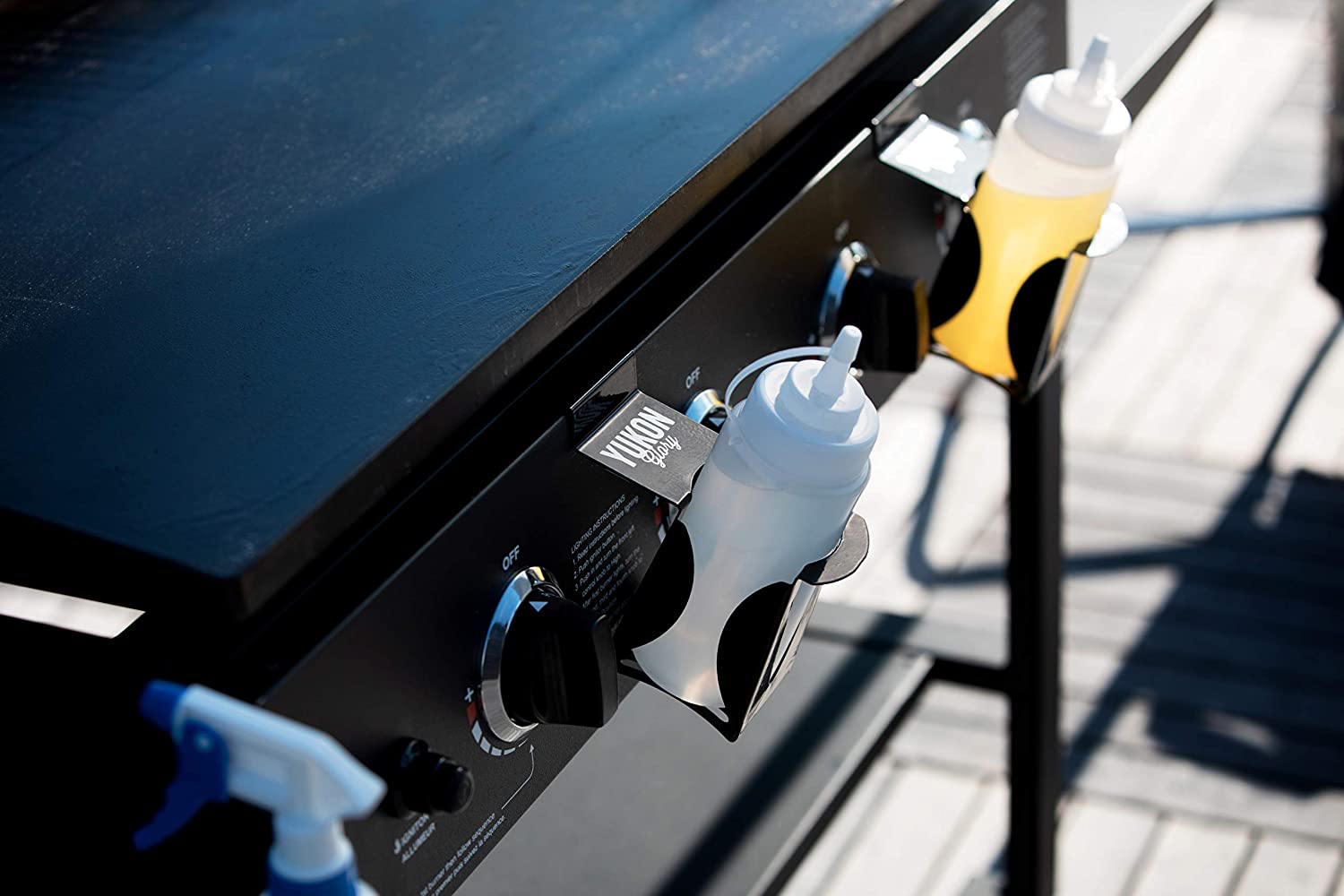 Yukon Glory Squeeze Bottle Holder - Designed to fit Blackstone Griddle Models 1517 and 1825 - Set of 2 Black Stainless Steel Holders for Griddle Squeeze Bottles (Not For Table-Top or Pro-series)