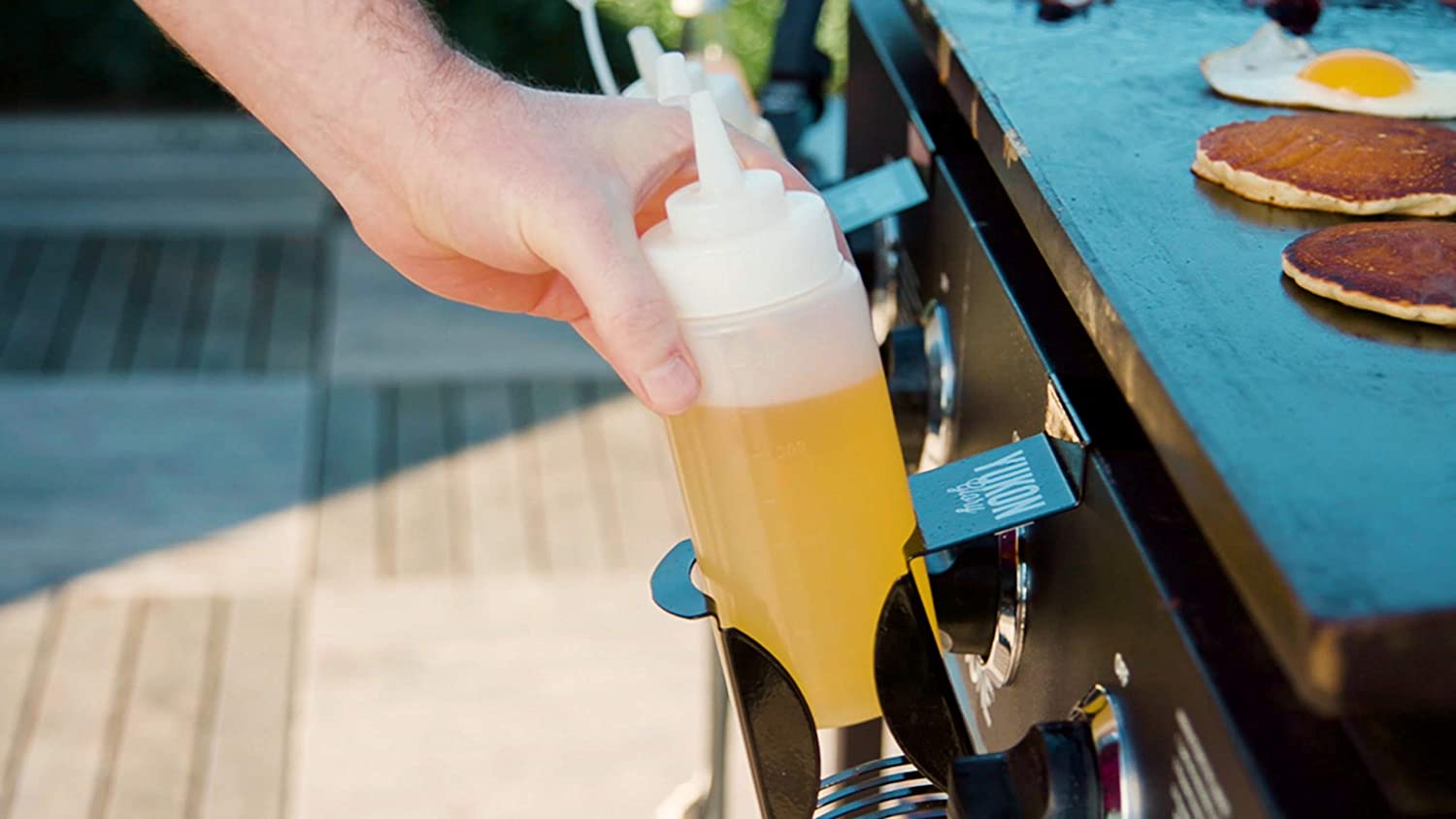 Yukon Glory Squeeze Bottle Holder - Designed to fit Blackstone Griddle Models 1517 and 1825 - Set of 2 Black Stainless Steel Holders for Griddle Squeeze Bottles (Not For Table-Top or Pro-series)