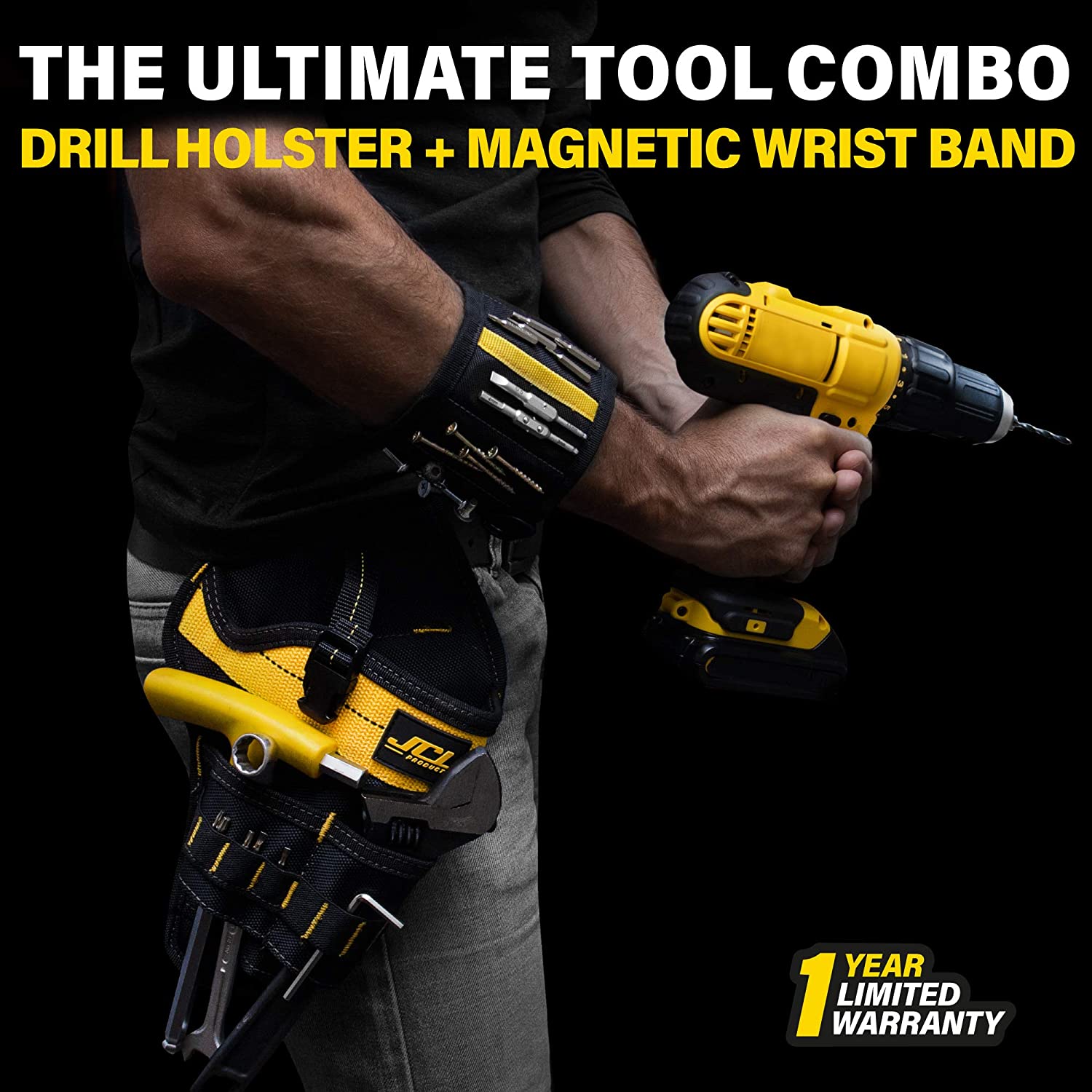 JCL Cordless Drill Tool Belt Holster and Magnetic Wristband Set