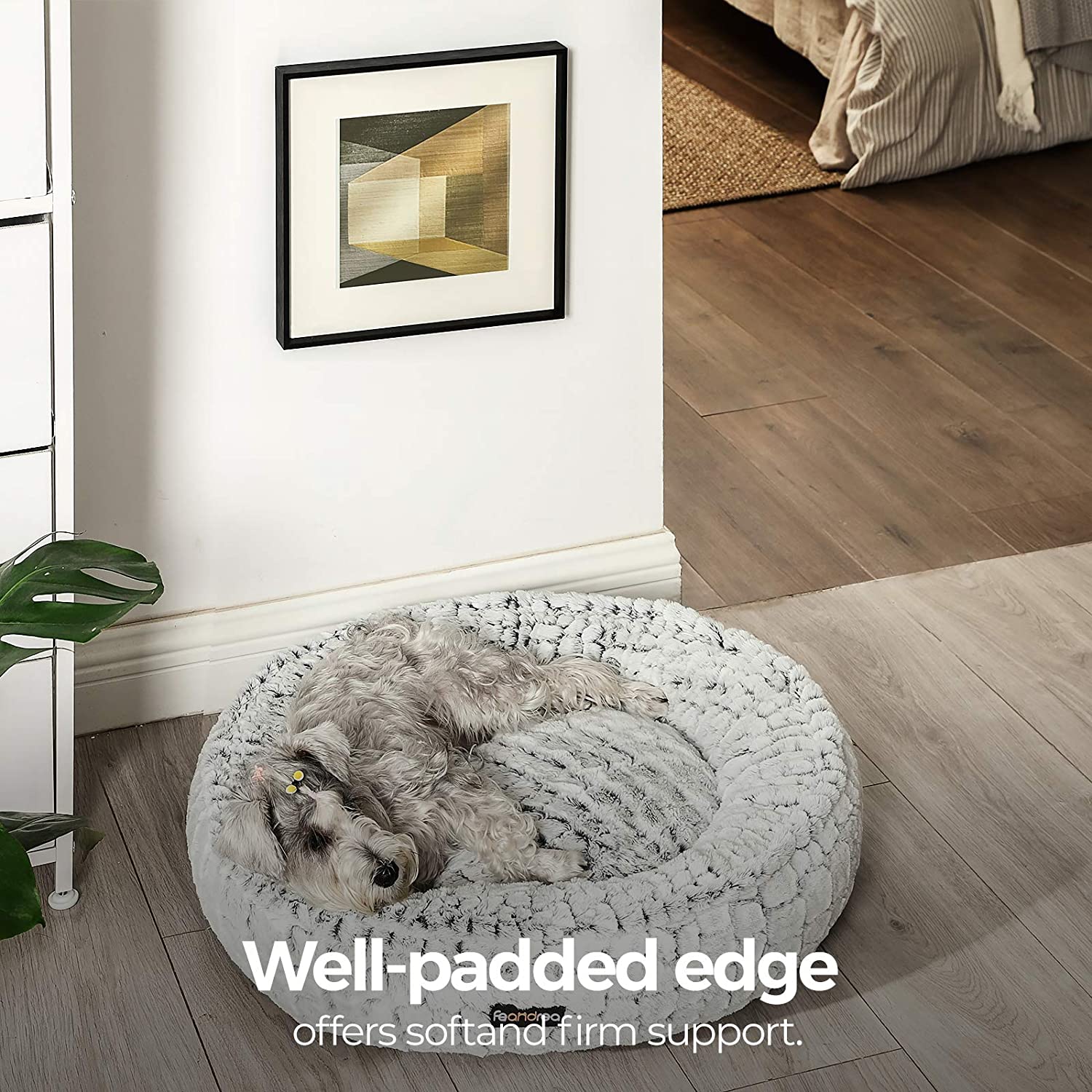 Feandrea Plush Dog/Cat Bed, 30"x8.7", Light Grey, FOB KS